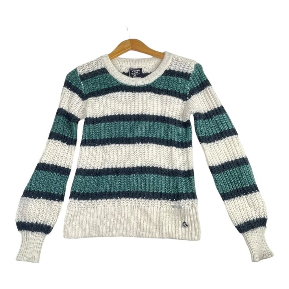 Abercrombie &‎ Fitch Wool/Alpaca Blend Open Knit Sweater size XS Green/White